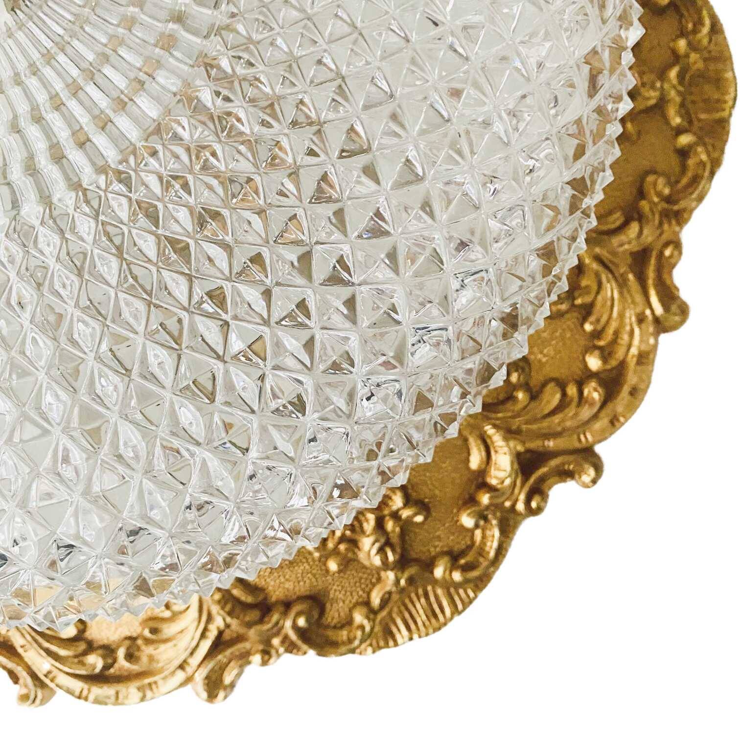 Baroque Ceiling Lamp Brass Facet Cut Glass Ceiling Lamp French Lily