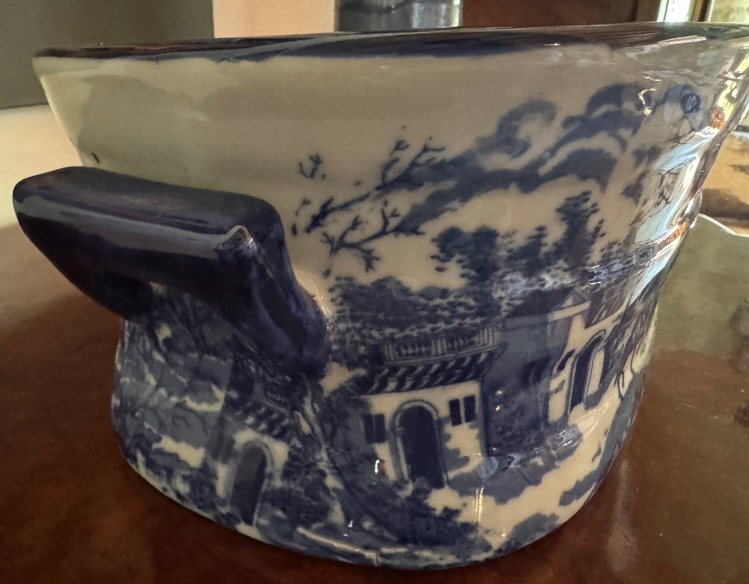 English earthenware planter, blue monochrome, 20th century