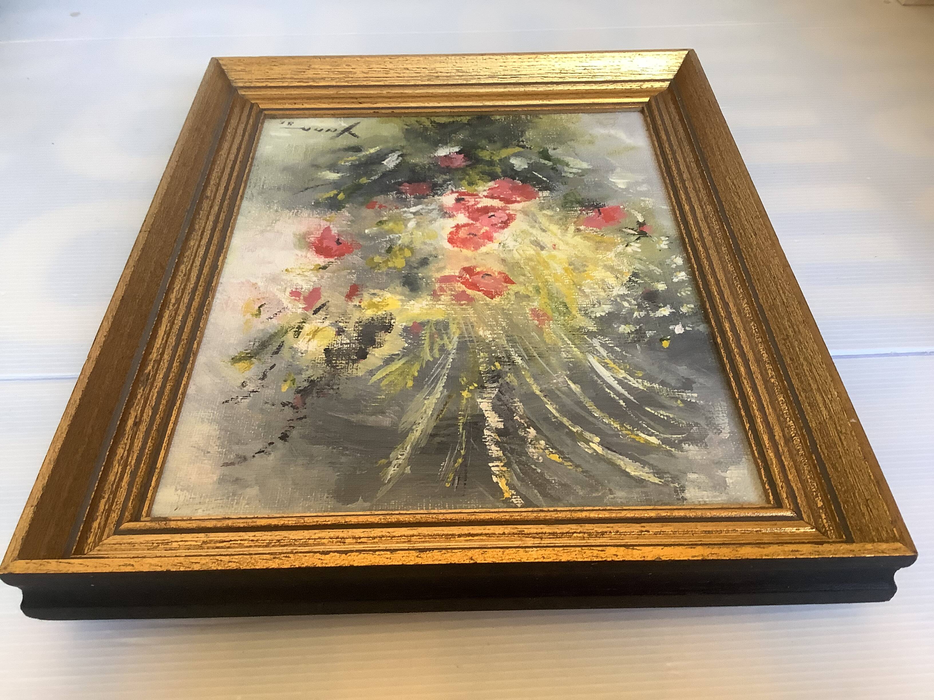 Tableau bouquet de fleurs huile sur toile signée