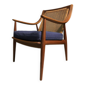 Chaise en teck et rotin, - hvidt orla molgaard