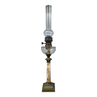 Grande lampe pétrole marbre réservoir cristal 74 cm haut du verre
