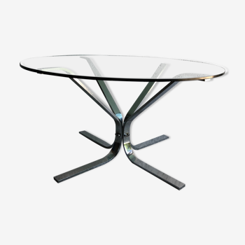 Coffee table in bluish glass and chromed steel