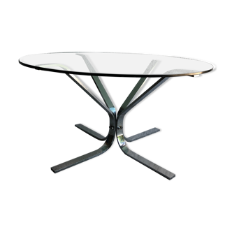 Coffee table in bluish glass and chromed steel