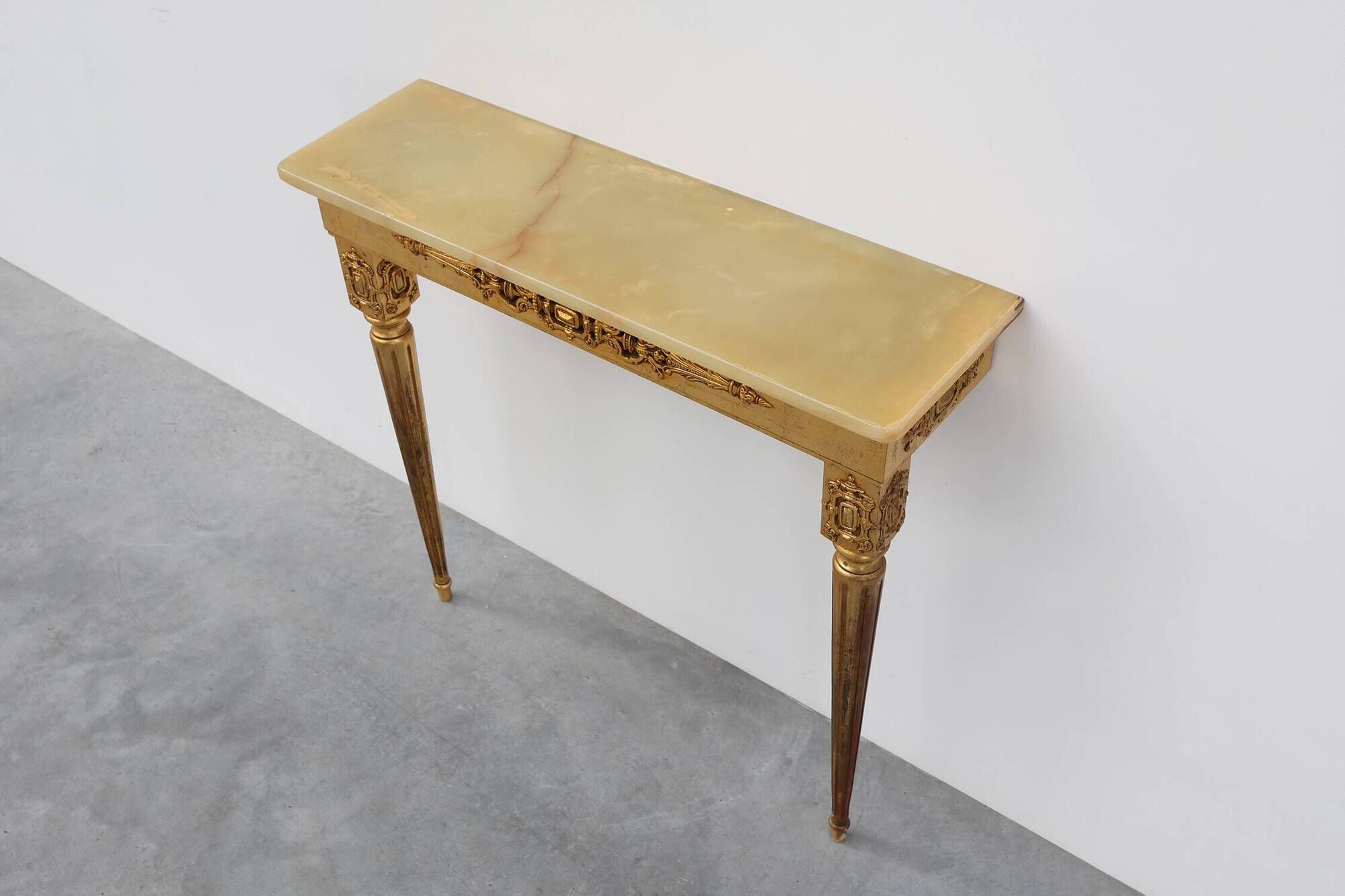 Louis XVI Style Gold-Toned Wall Console with Onyx Marble Top, Italy, 20th C