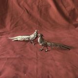 Pair of decorative silver metal pheasants