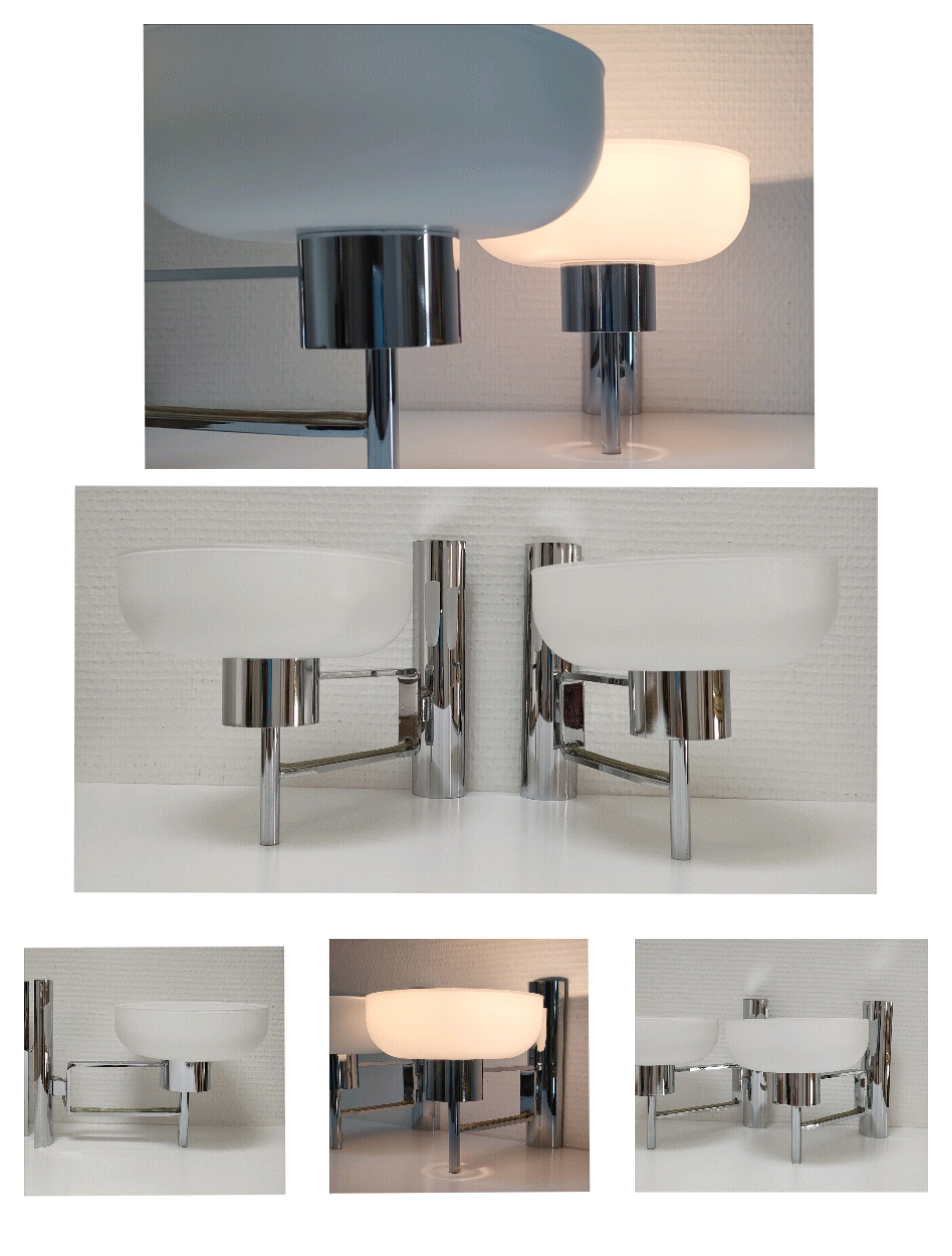 Pair of opaline and chrome wall lamps design 70s