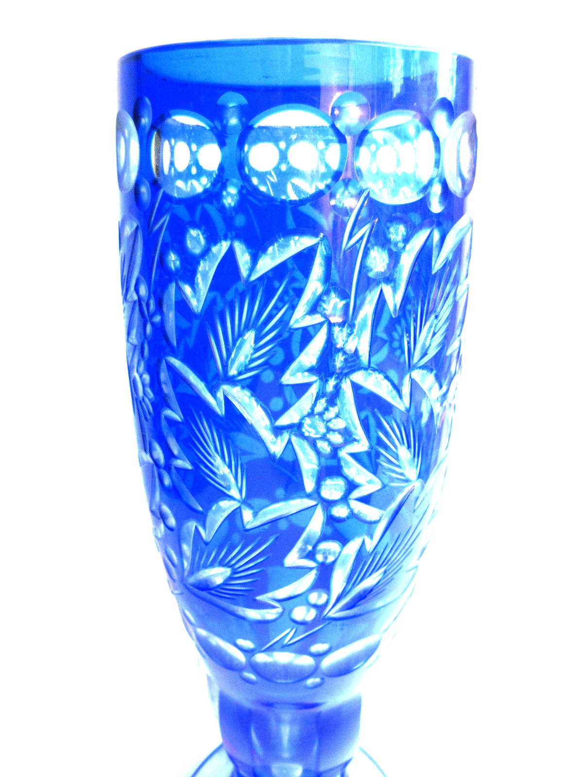 Blue and white Overlay crystal vase, chiseled and carved with Saint Louis foliage?