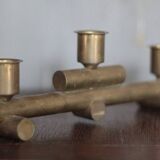 vintage candle holder, signed bronze candle holder, modernist, brutalist