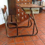 Industrial style oak and metal school desk