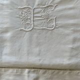 Drap ancien coton blanc brodé main