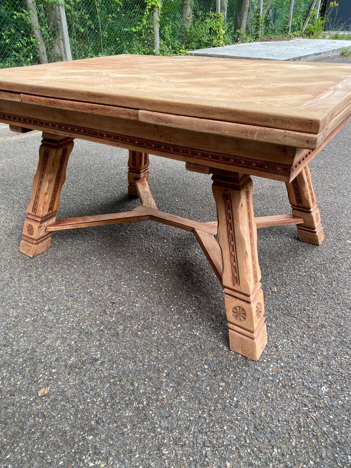 Renovated 1930s Spanish extendable dining table in oak.