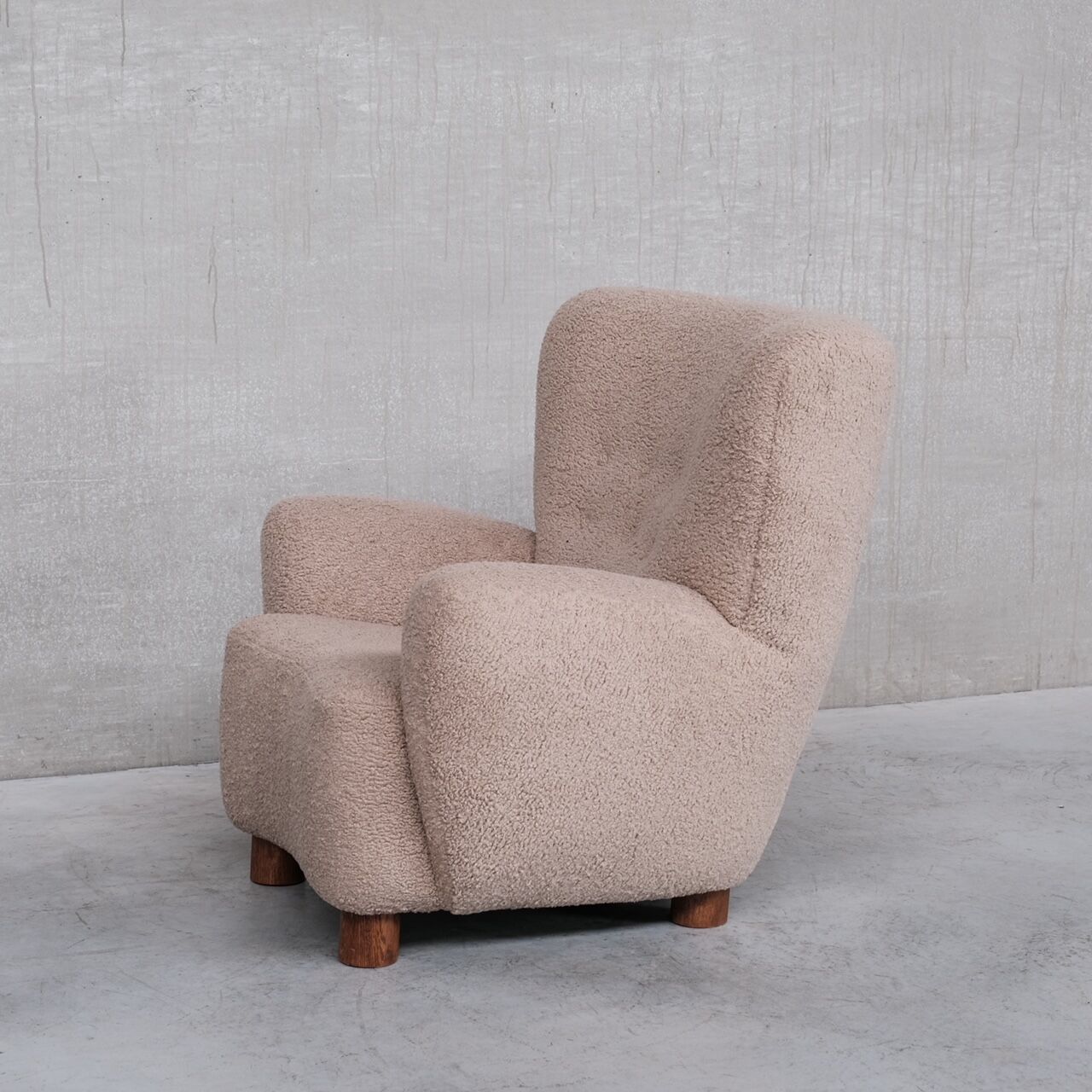 Danish mid-century wingback upholstered boucle armchair