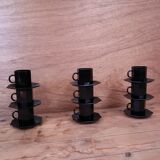 Set of 9 black coffee cups and saucers ARCOROC "Octime"