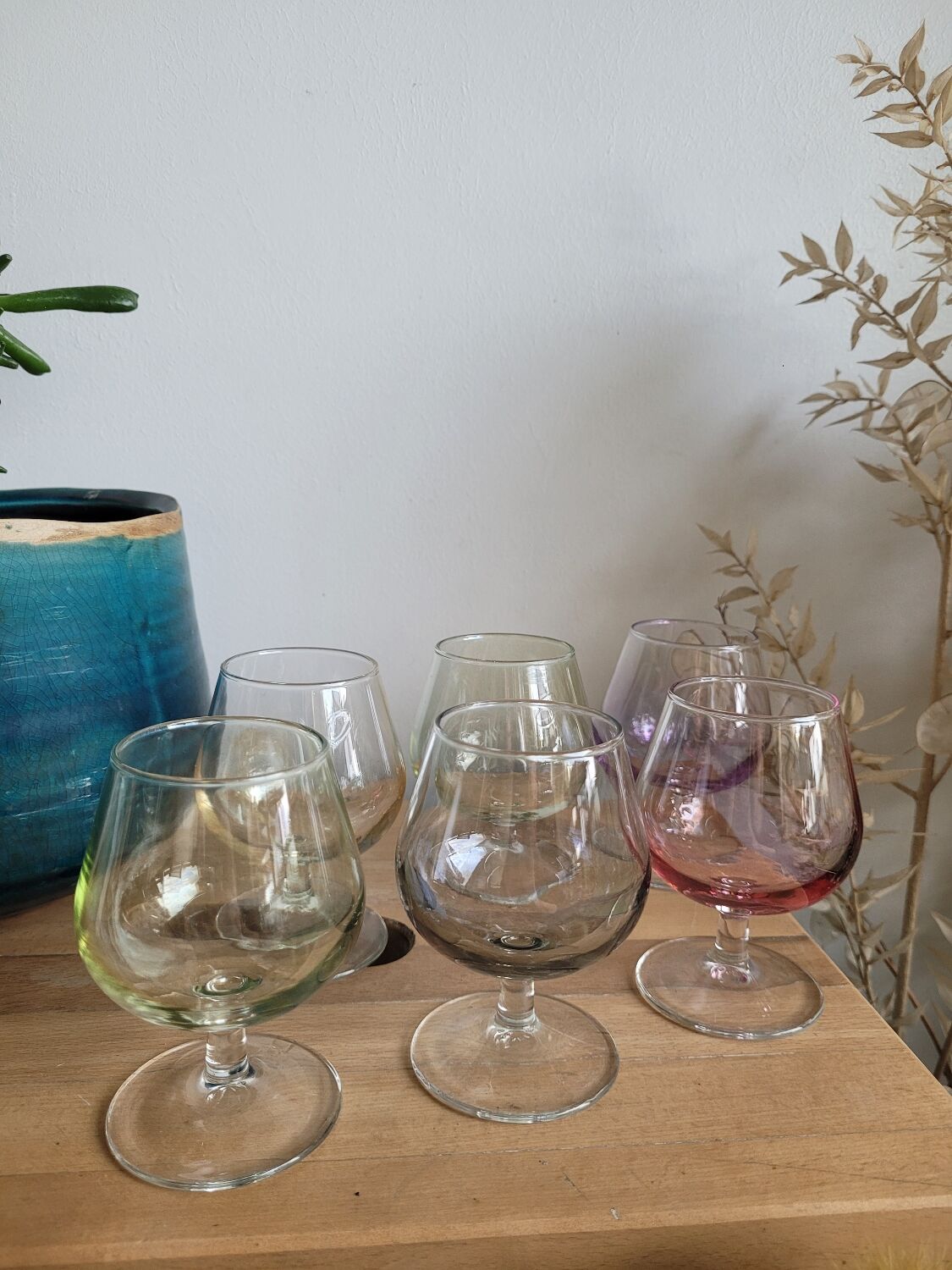 Six coloured digestive glasses