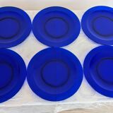 Service of 6 large vintage cobalt blue glass plates by Codec.