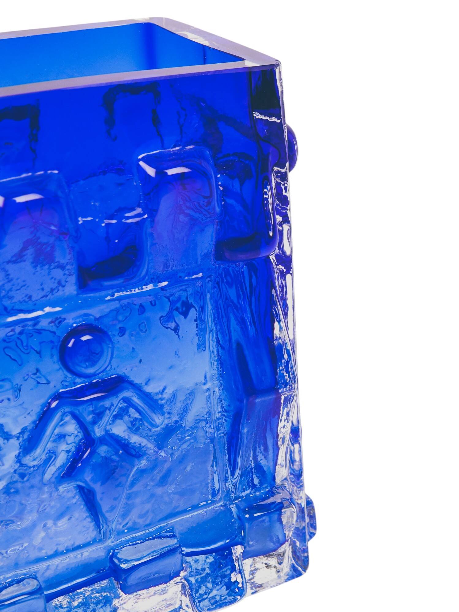 Josef schott for smalandshyttan blue patterned glass vase