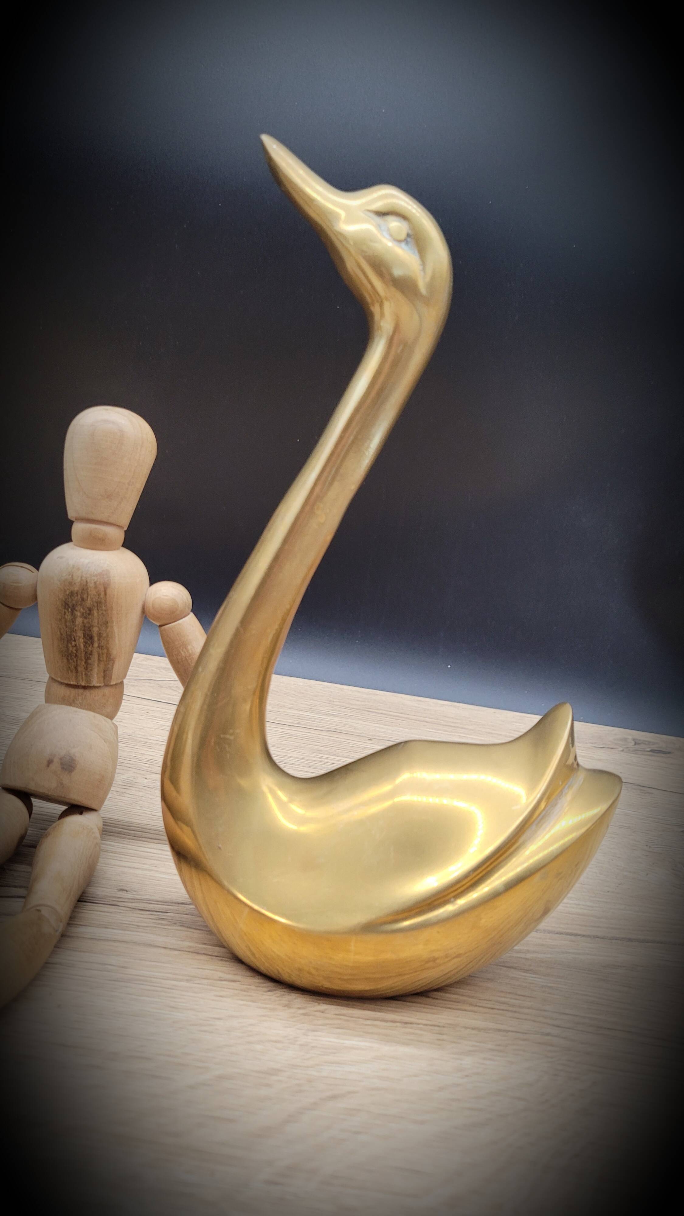 Pair brass swans