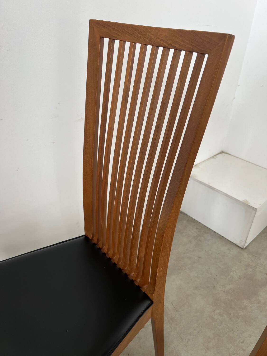 Set of 4 high back chairs in wood and imitation leather Italian design Calligaris