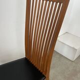 Set of 4 high back chairs in wood and imitation leather Italian design Calligaris