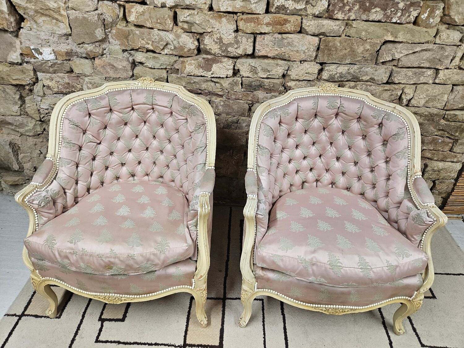 Pair of 1960s silk bergère armchairs