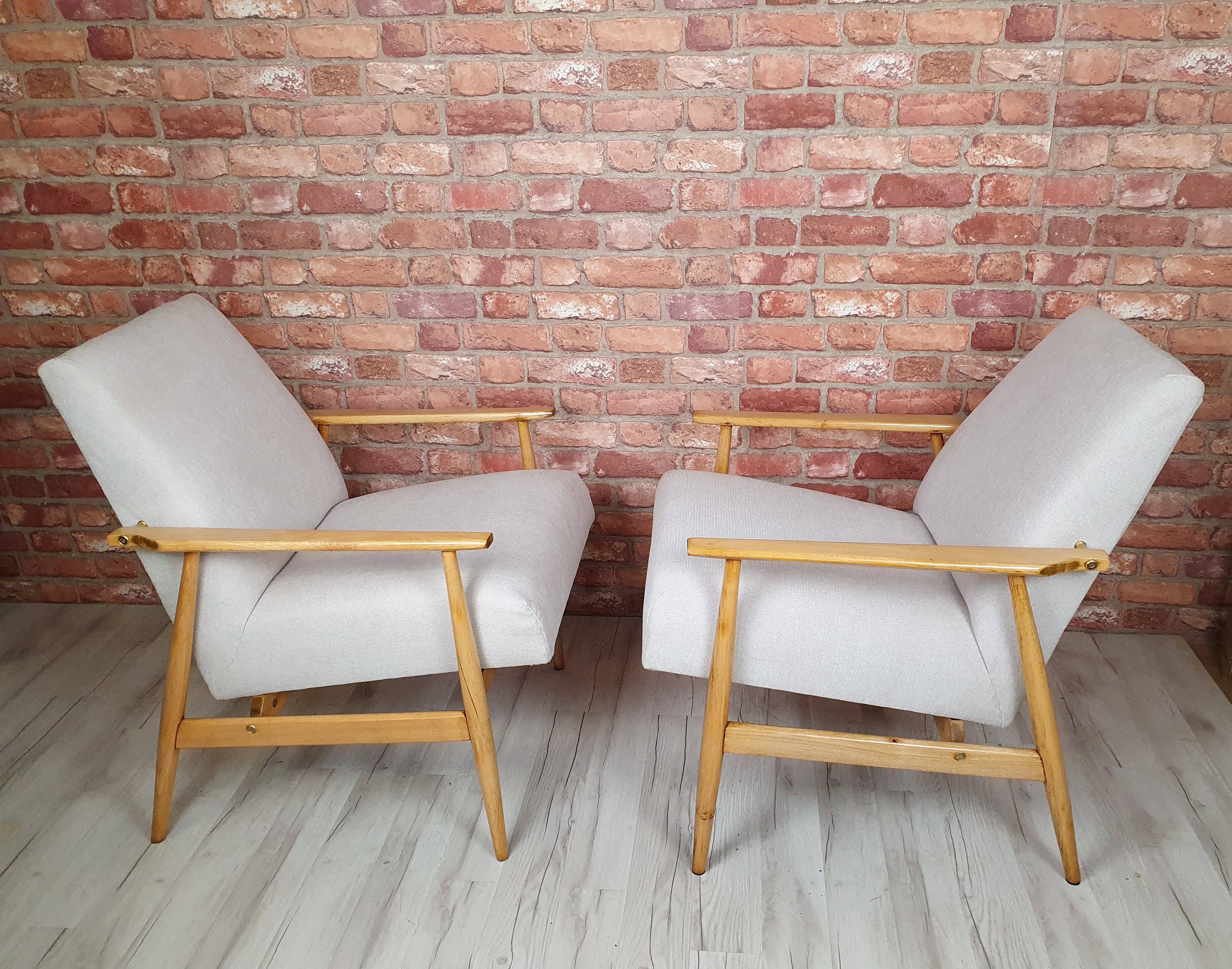 A pair of renovated armchairs "LIS", Fox, Poland 1960s