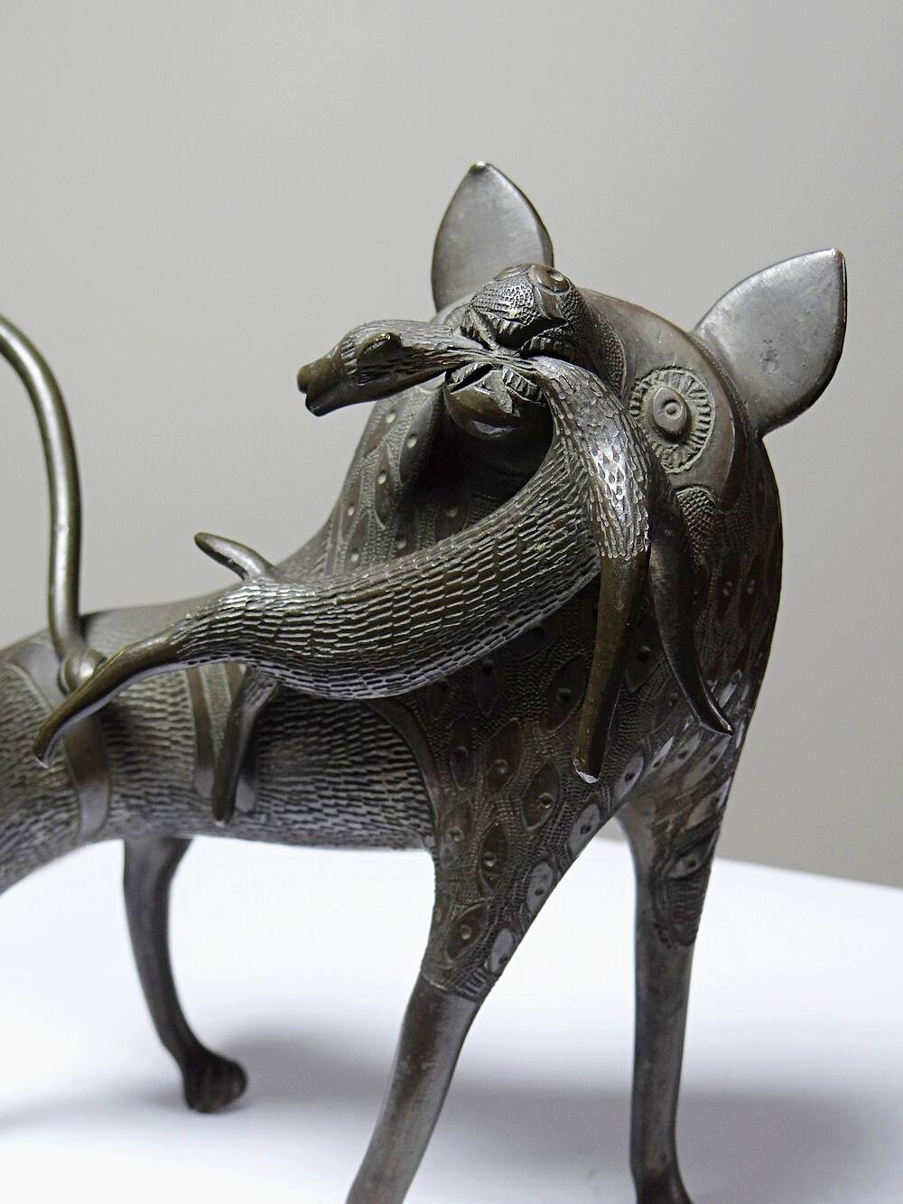 Subject, lion, hyena, Bronze beast from Benin Dahomey Cotonou vintage/antique.