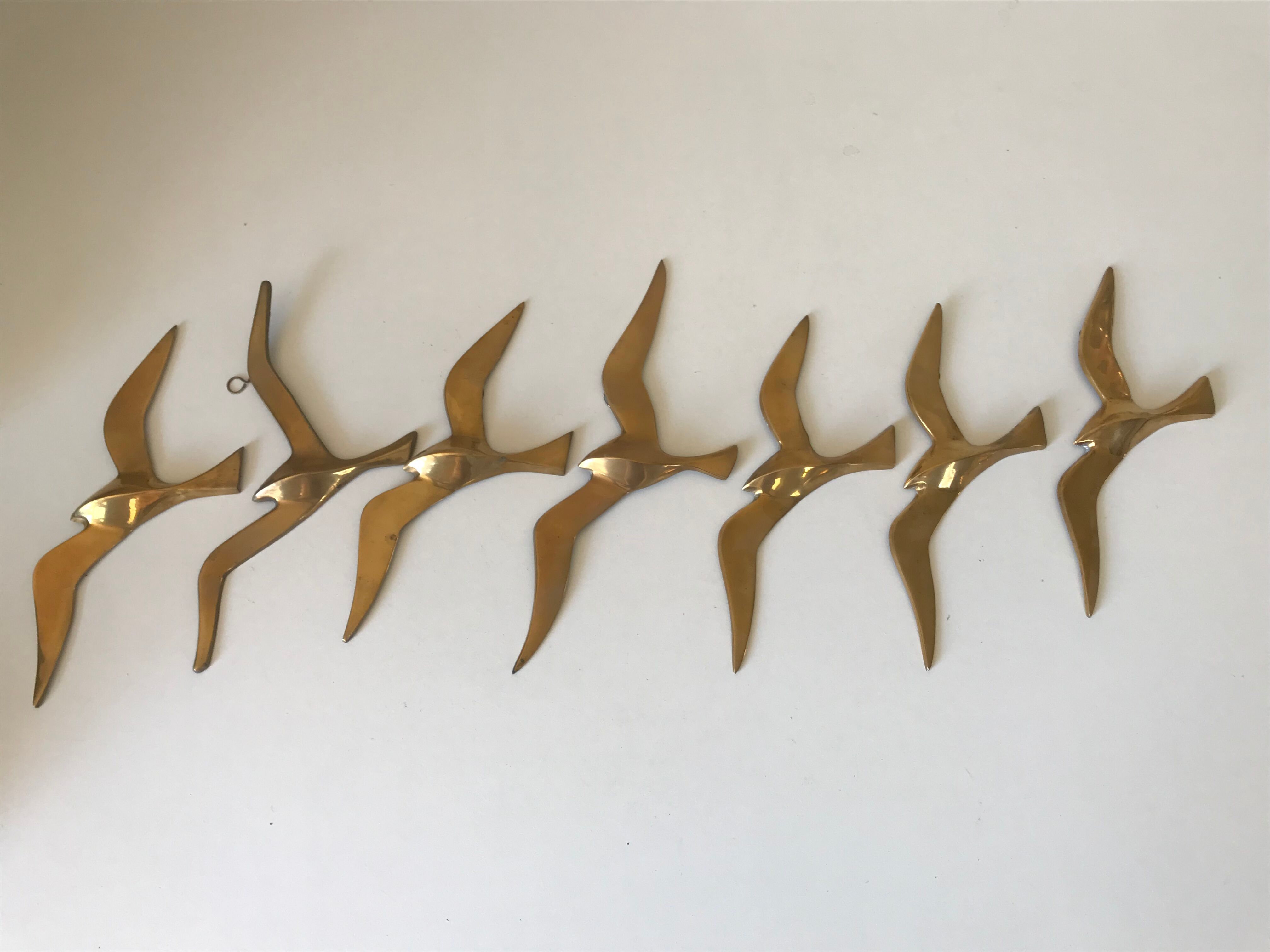 Lot de 7 oiseaux laiton vintage 1960