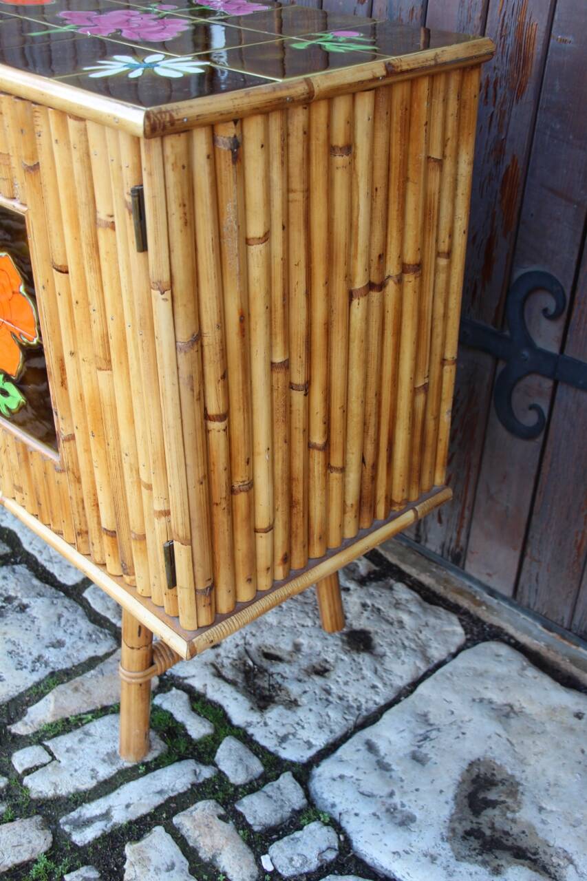 Vintage bamboo and rattan sideboard in the style of Audoux Minet.