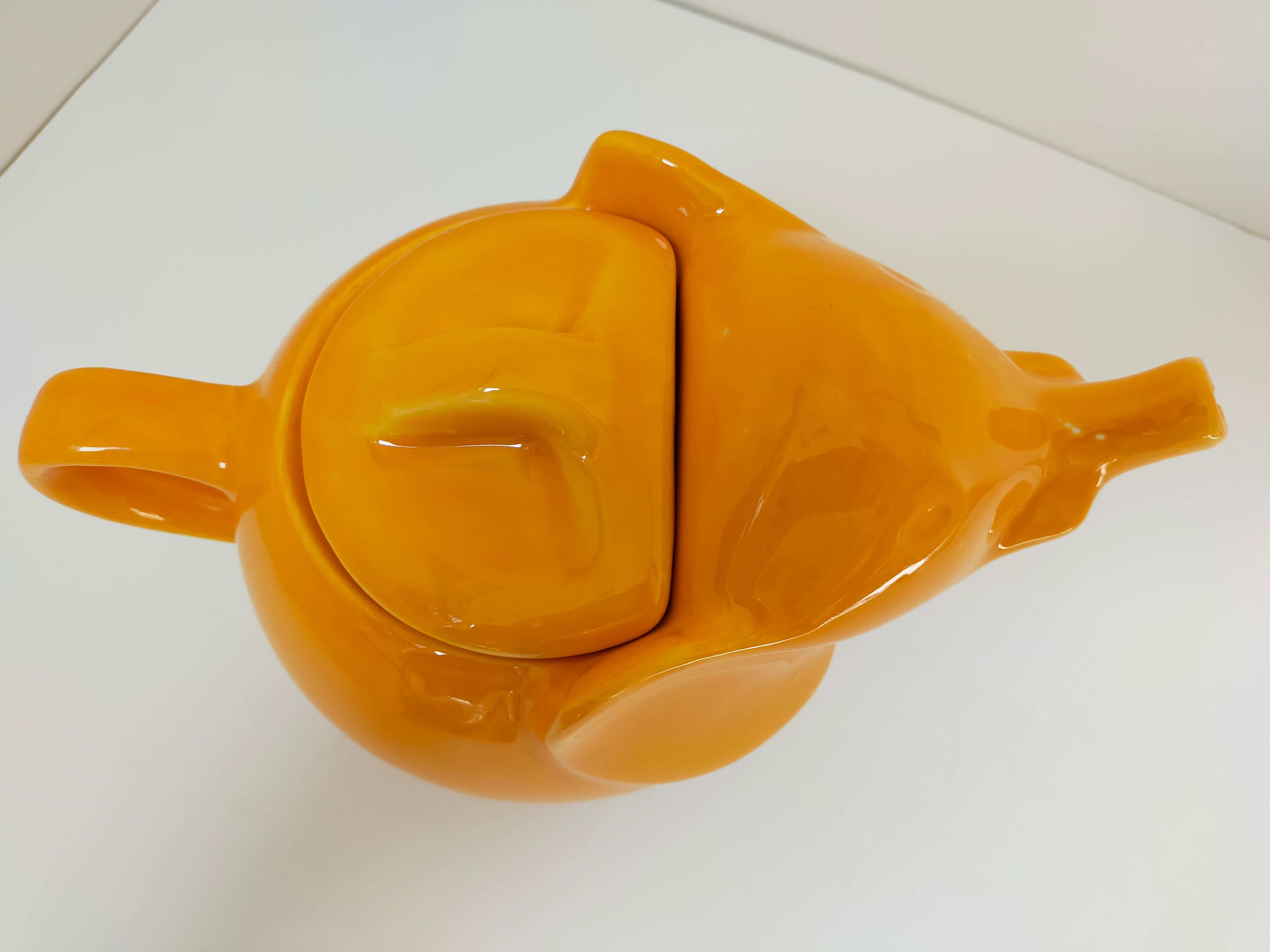 elephant teapot in vintage orange porcelain 80s