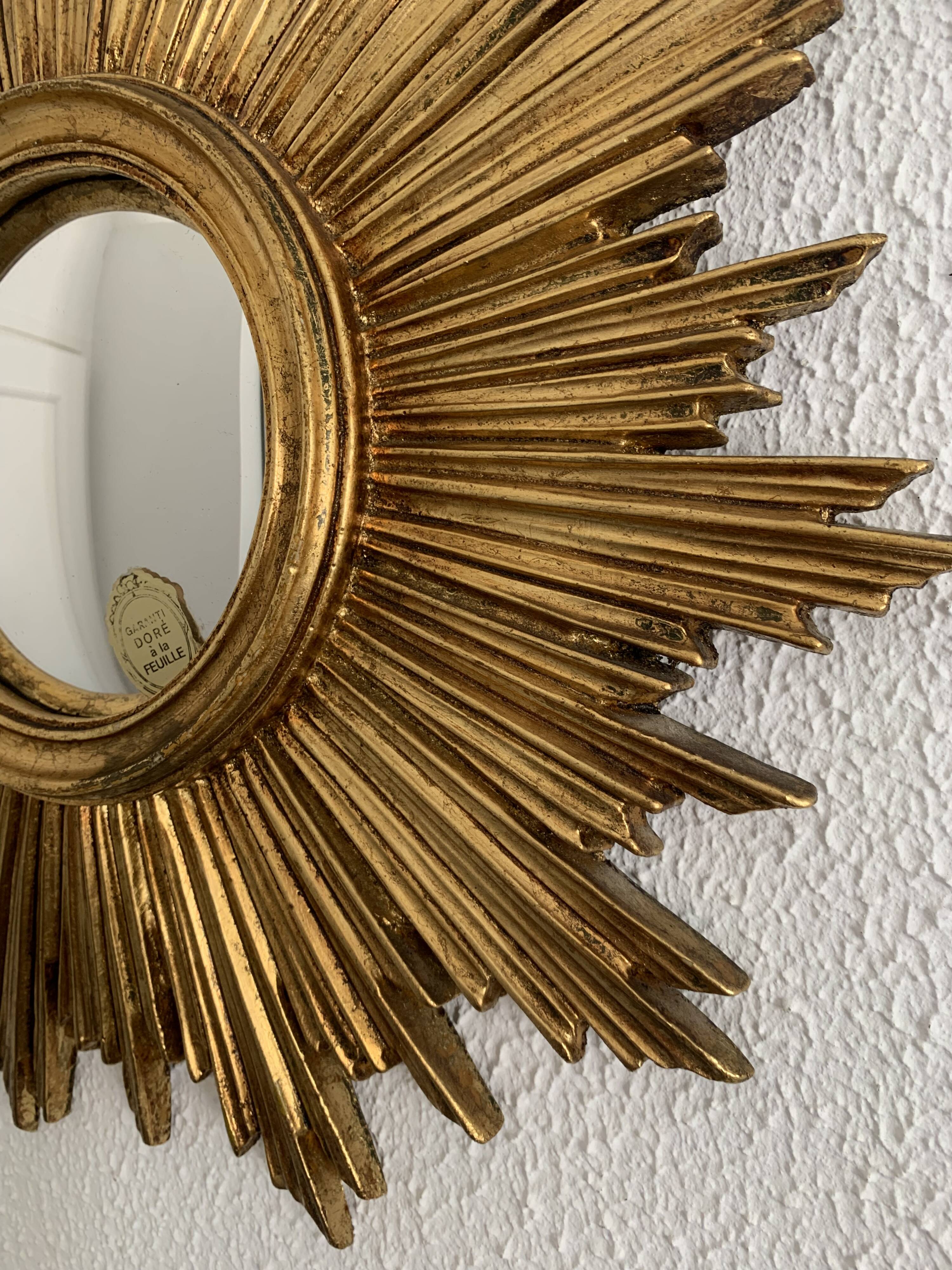 Vintage mirror 1960 witch's eye sun gold leaf - 43 cm