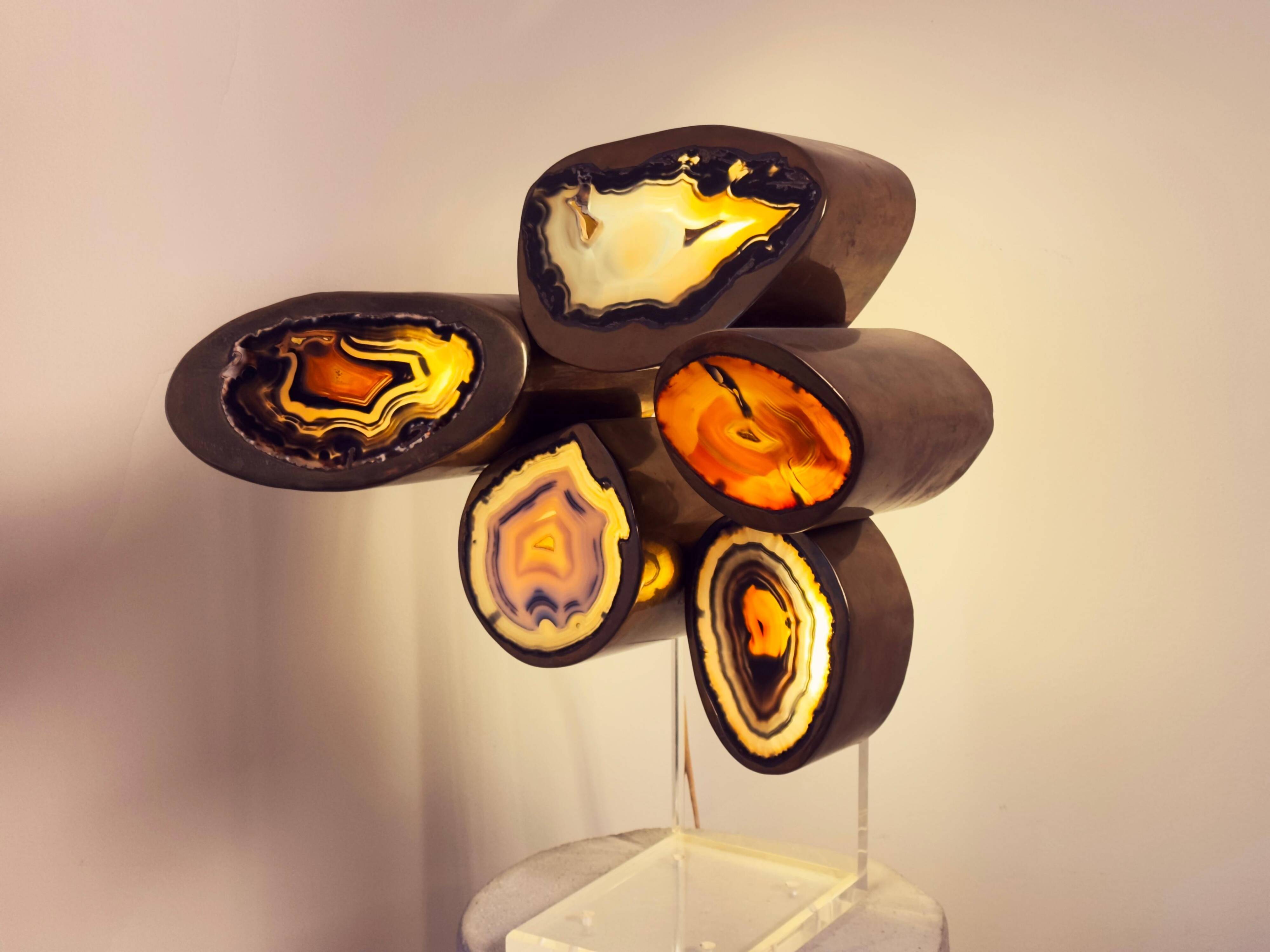 Armand Jonckers Unique Brass and Agate Table Lamp, Belgium, 1970s