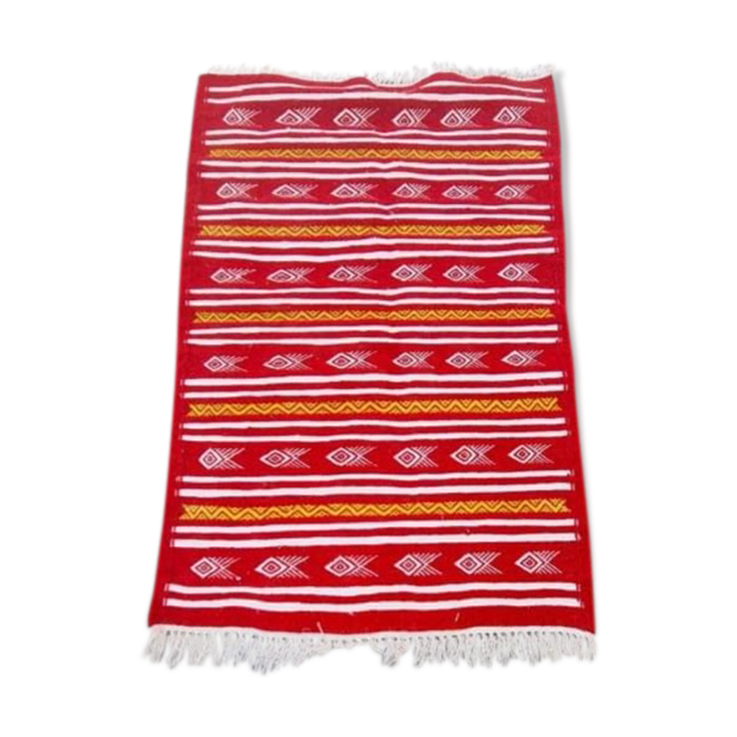 Handmade white and yellow red carpet 72x107cm