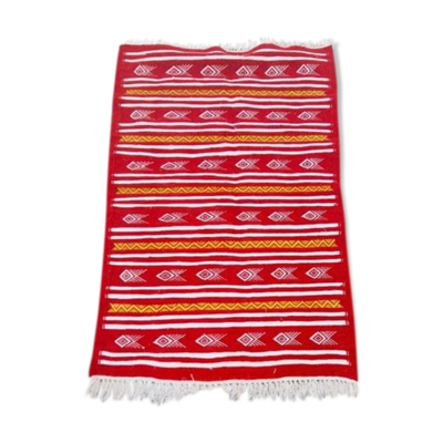 Tapis rouge blanc et jaune fait main 72x107cm