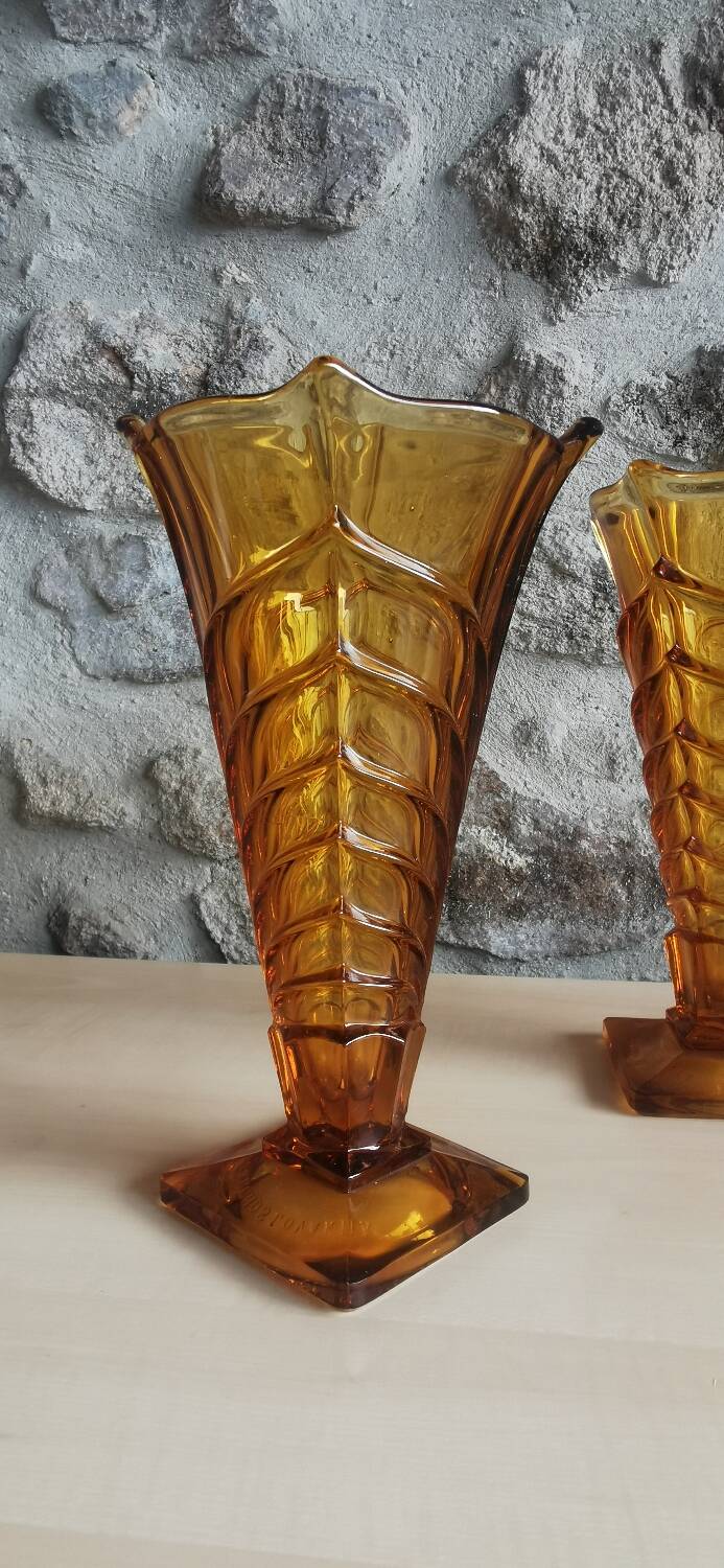 Pair of amber art deco vases