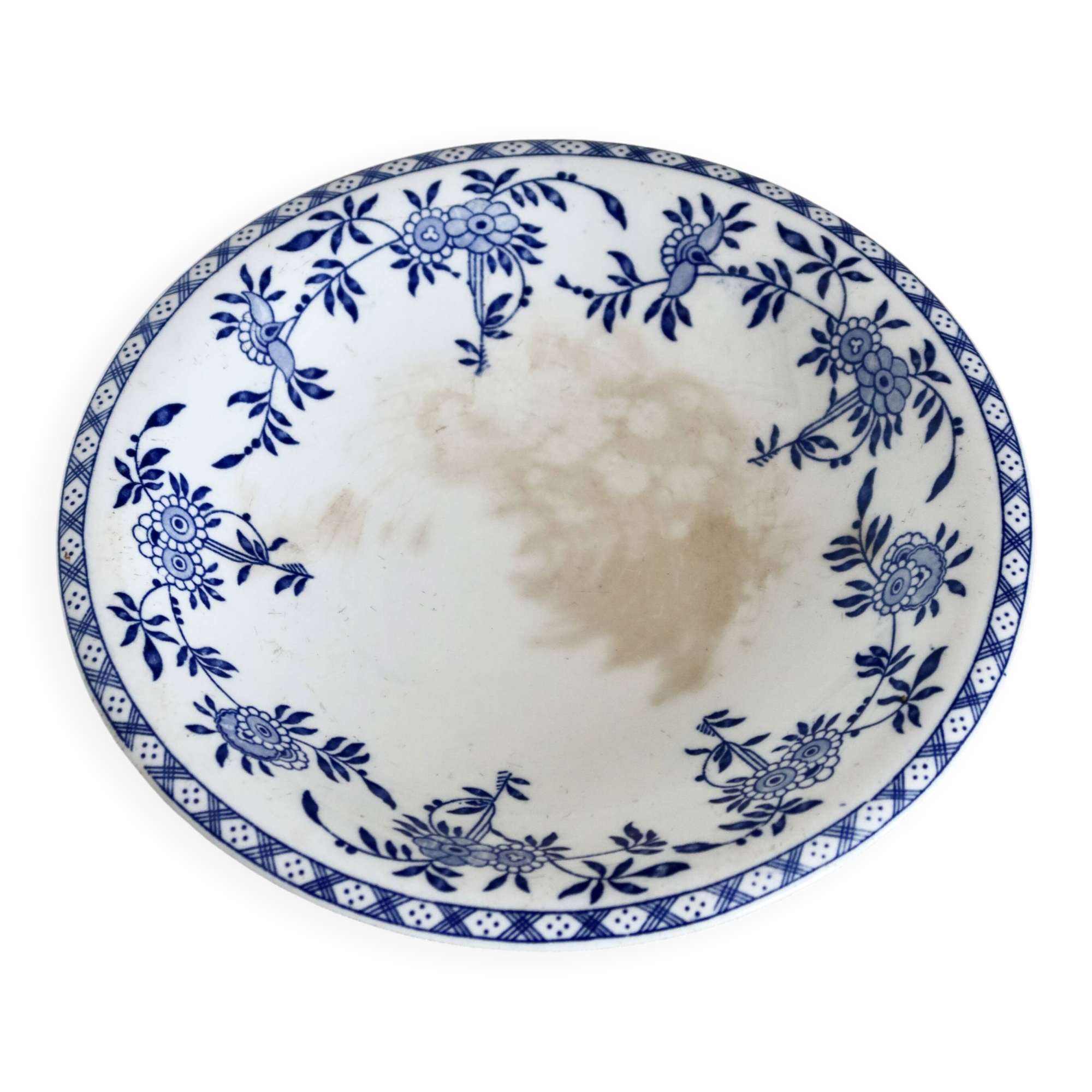 Vintage porcelain pedestal plate Dresden - Blue and white floral pattern