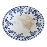 Plat piédouche vintage porcelaine Dresden - Motif fleuri bleu et blanc