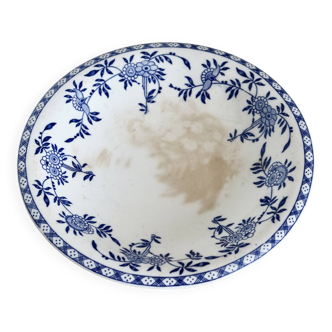 Vintage porcelain pedestal plate Dresden - Blue and white floral pattern
