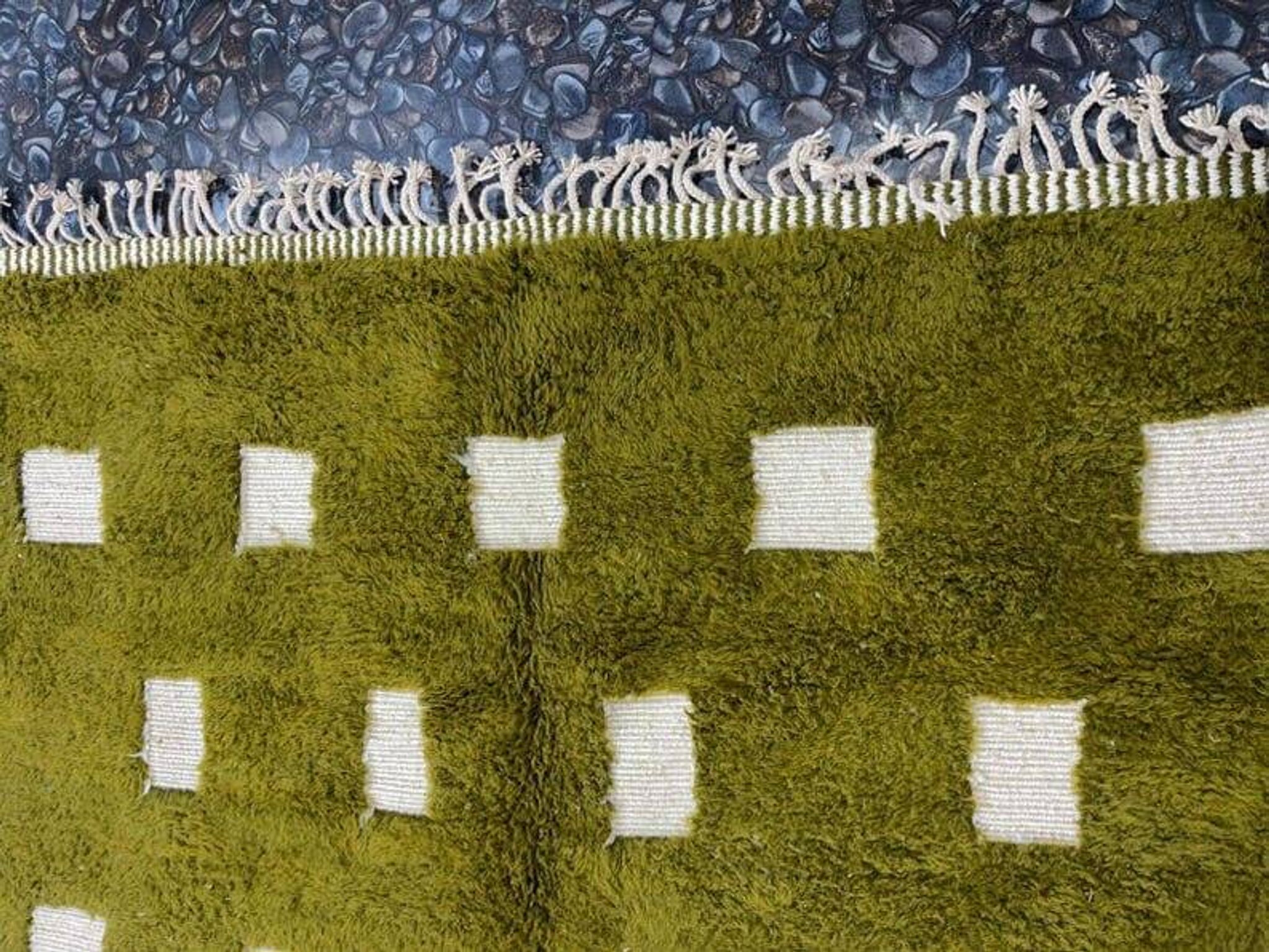 Handmade green pure wool rug, size 150 x 250 cm