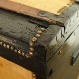 Old-curved wooden trunk - burlap