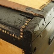 Old-curved wooden trunk - burlap