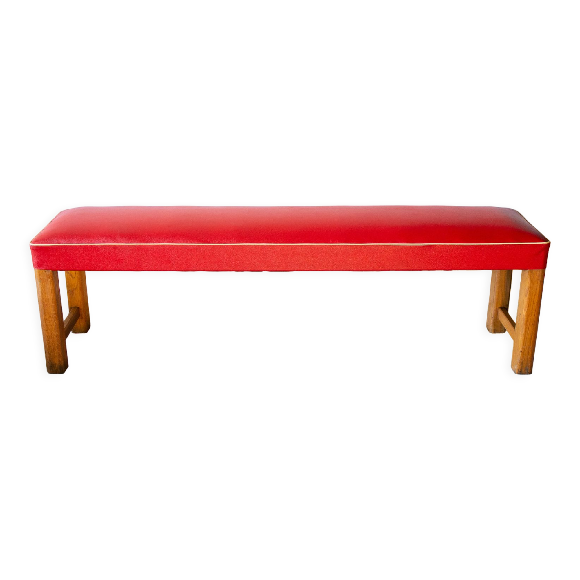 50s bench, wood and vinyl