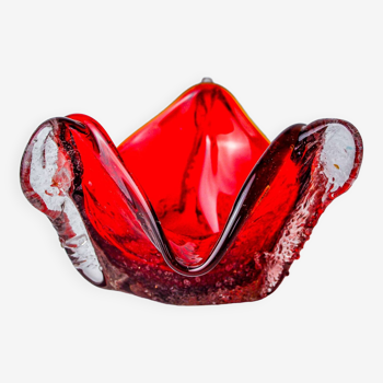 Vide-poche Sommerso rouge par Seguso, verre de Murano givré, Italie, 1970