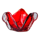 Sommerso red pocket tray by Seguso, frosted Murano glass, Italy, 1970