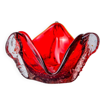 Sommerso red pocket tray by Seguso, frosted Murano glass, Italy, 1970
