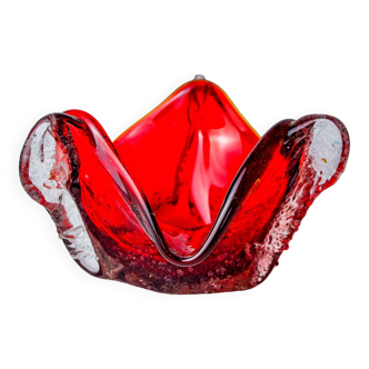 Vide-poche Sommerso rouge par Seguso, verre de Murano givré, Italie, 1970