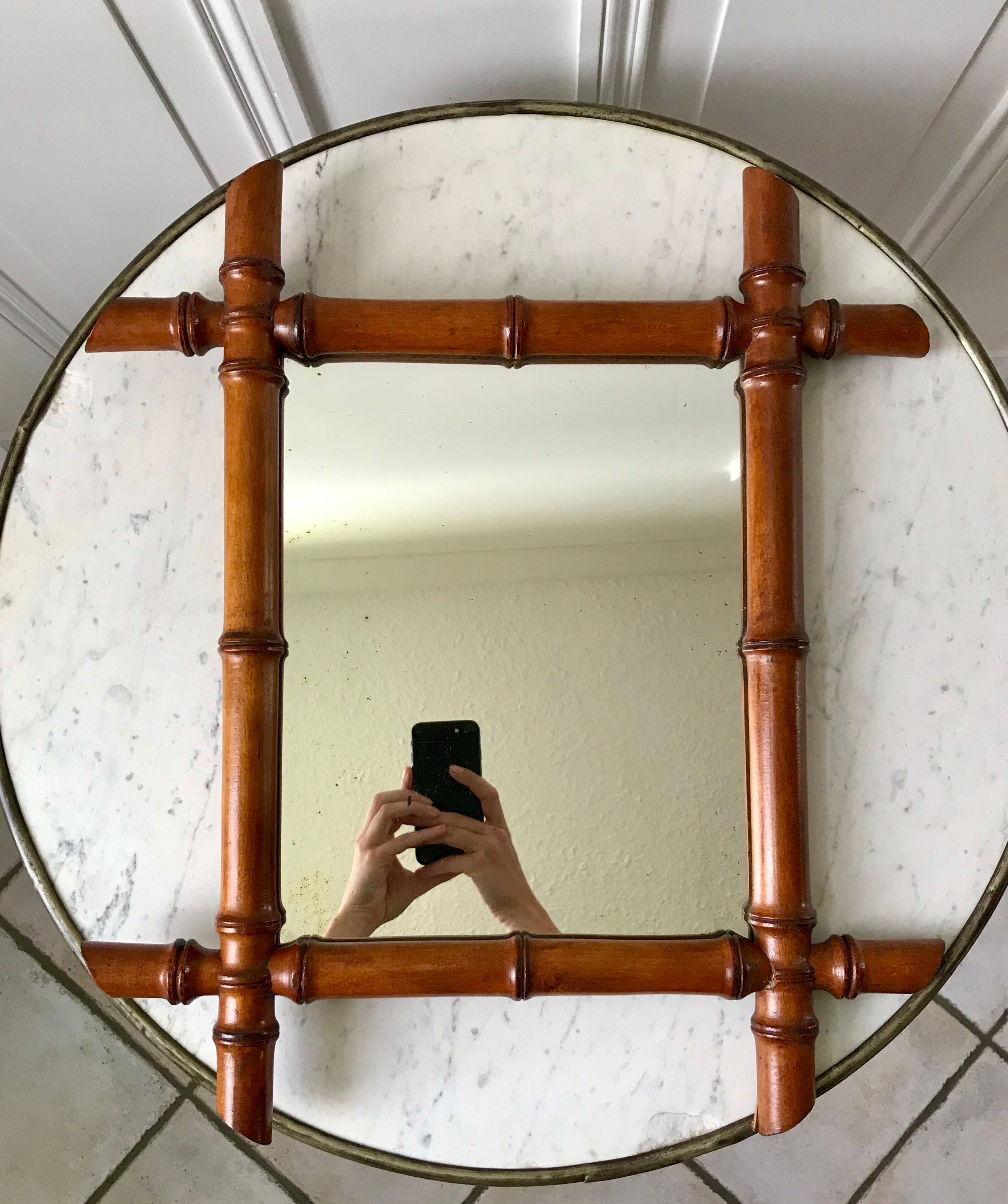 Wooden barber mirror Bamboo style 20-30s