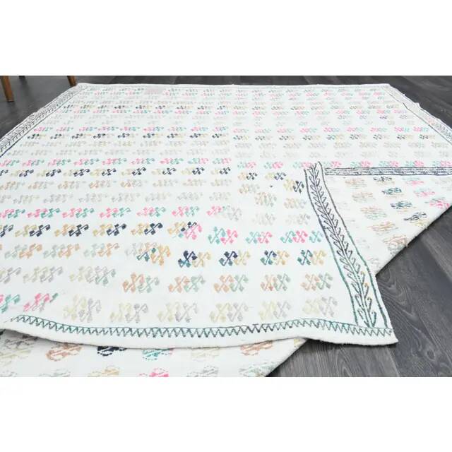 1970s Turkish Oushak Kilim Wool Cotton White Area Rug 182x266
