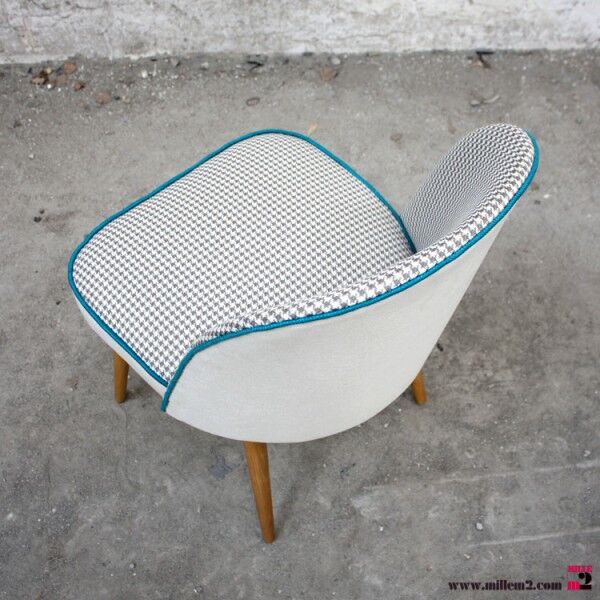 Nice Chair vintage of the 50s/60s renovated (wood, fabric, trim).