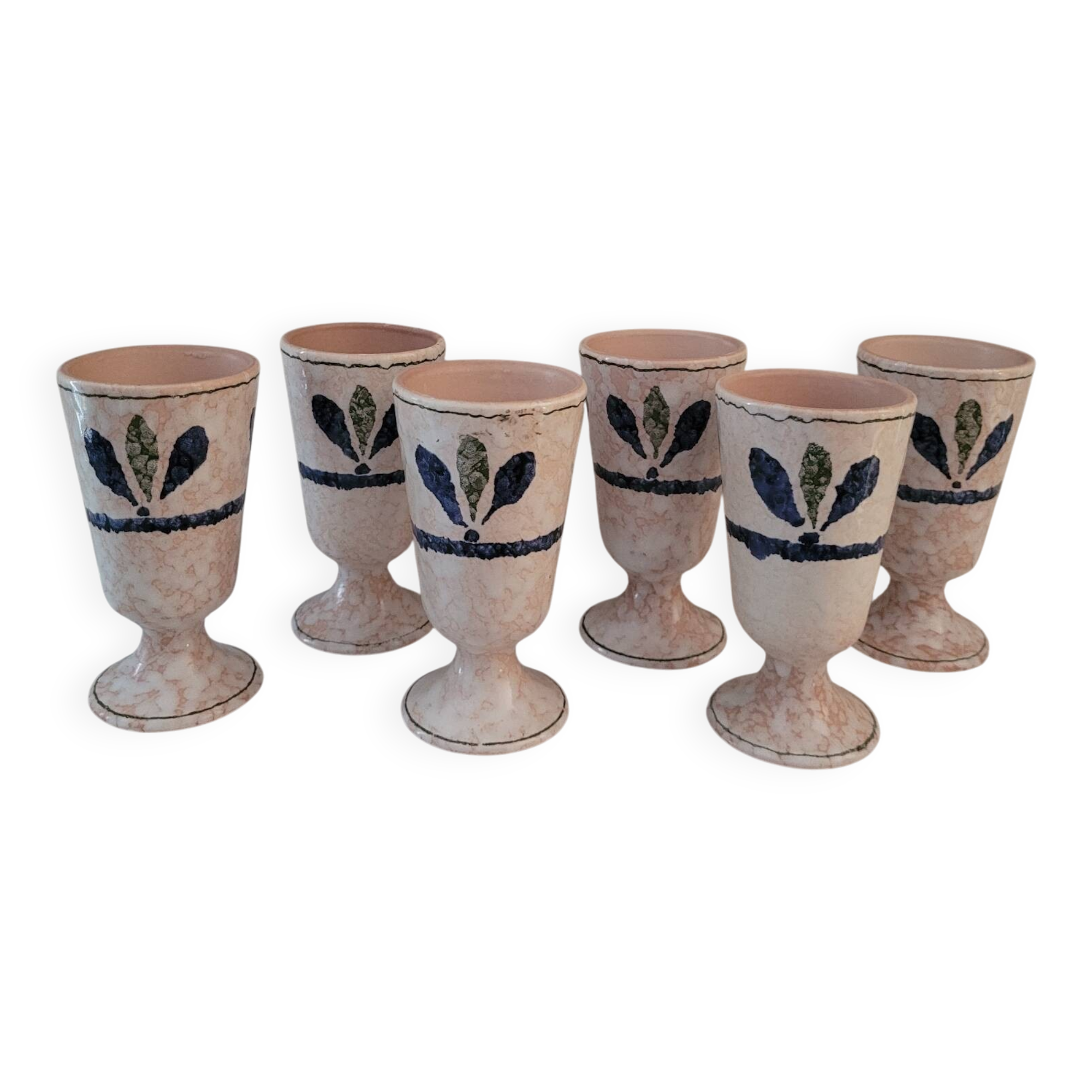 Set of 6 marbled earthenware mazagrans Salins 70's