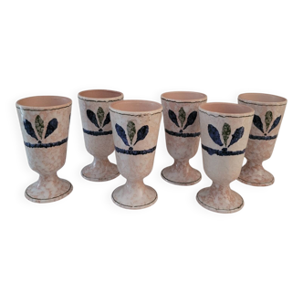 Set of 6 marbled earthenware mazagrans Salins 70's